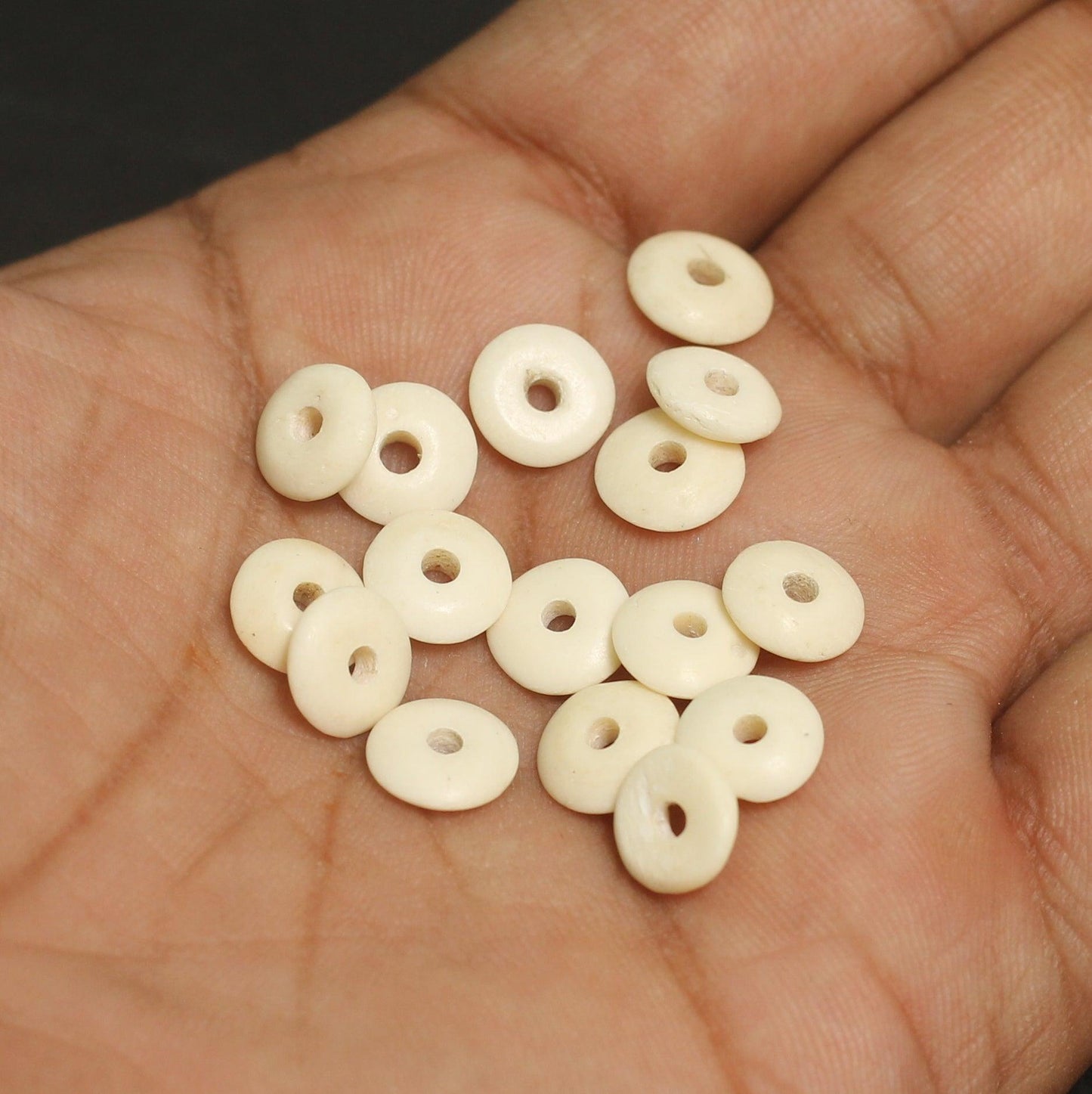 100 Pcs, 9mm Donut Bone Beads - Bone / 9mm