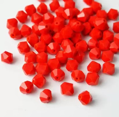 100 Pcs, 4mm Faceted Glass Bicone Beads Opaque Red - Red / 4mm / Bicone