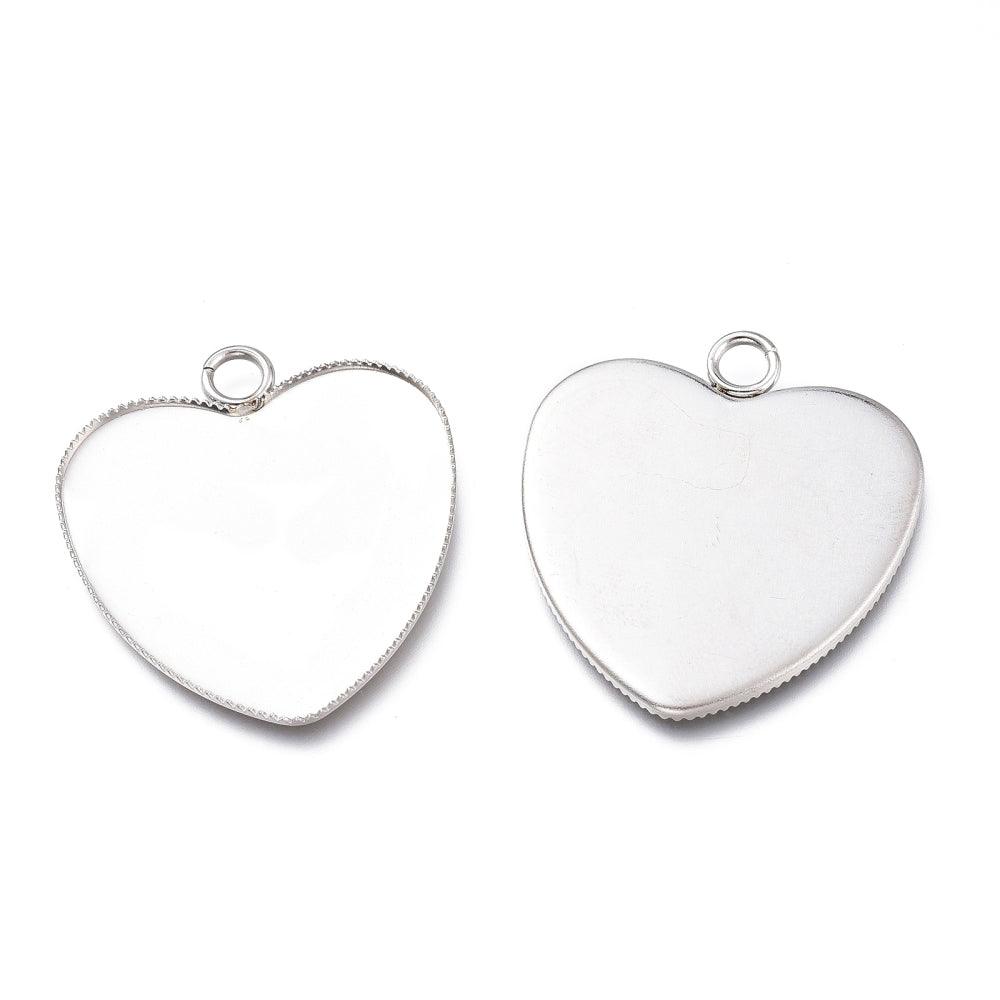1.25 Inch 304 Stainless Steel Heart Pendant Cabochons Settings - Silver / Heart / 10 Pcs
