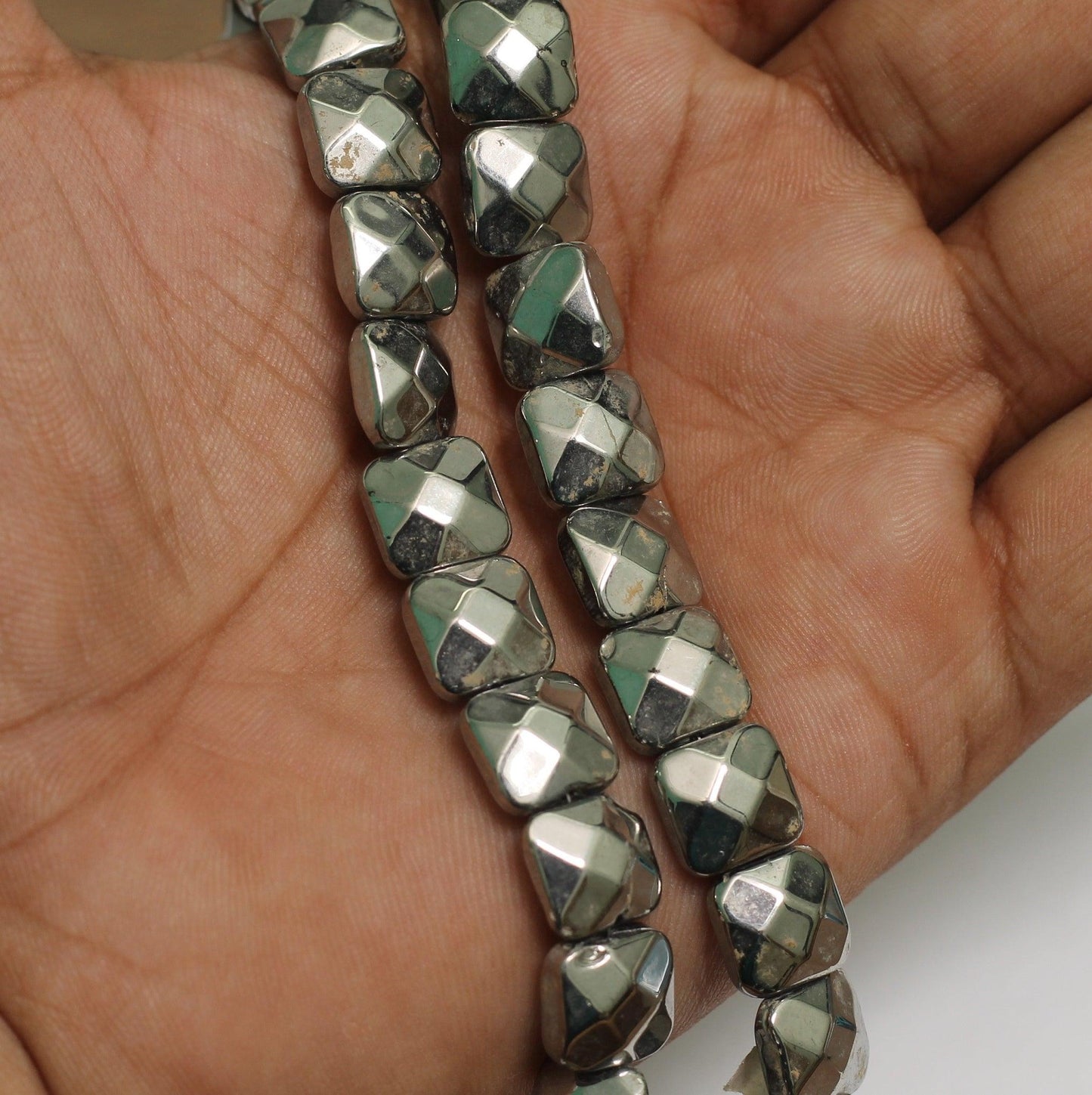 40+Pcs, 10mm Silver Glass Faceted Crystal Beads - Silver / 10mm / Square