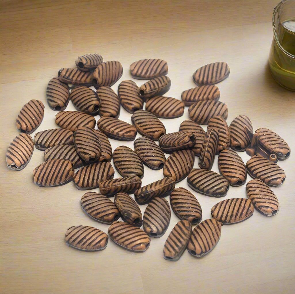 100 Gm Acrylic Wooden Finish Oval Beads Brown 9x6 mm - Brown / Acrylic / Oval