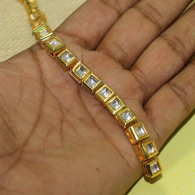 25 Pcs, 8mm Golden Meenakari Kundan Kadi Chain Golden - Golden / Kundan / Square