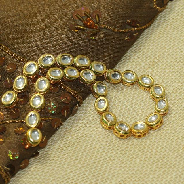 25 Pcs, 10x8mm Golden Meenakari Kundan Kadi Chain Golden - Golden / Kundan / Oval