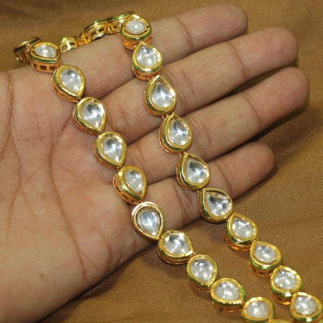 15 Pcs, 13mm Golden Meenakari Kundan Kadi Chain Golden - Golden / Kundan / Drop