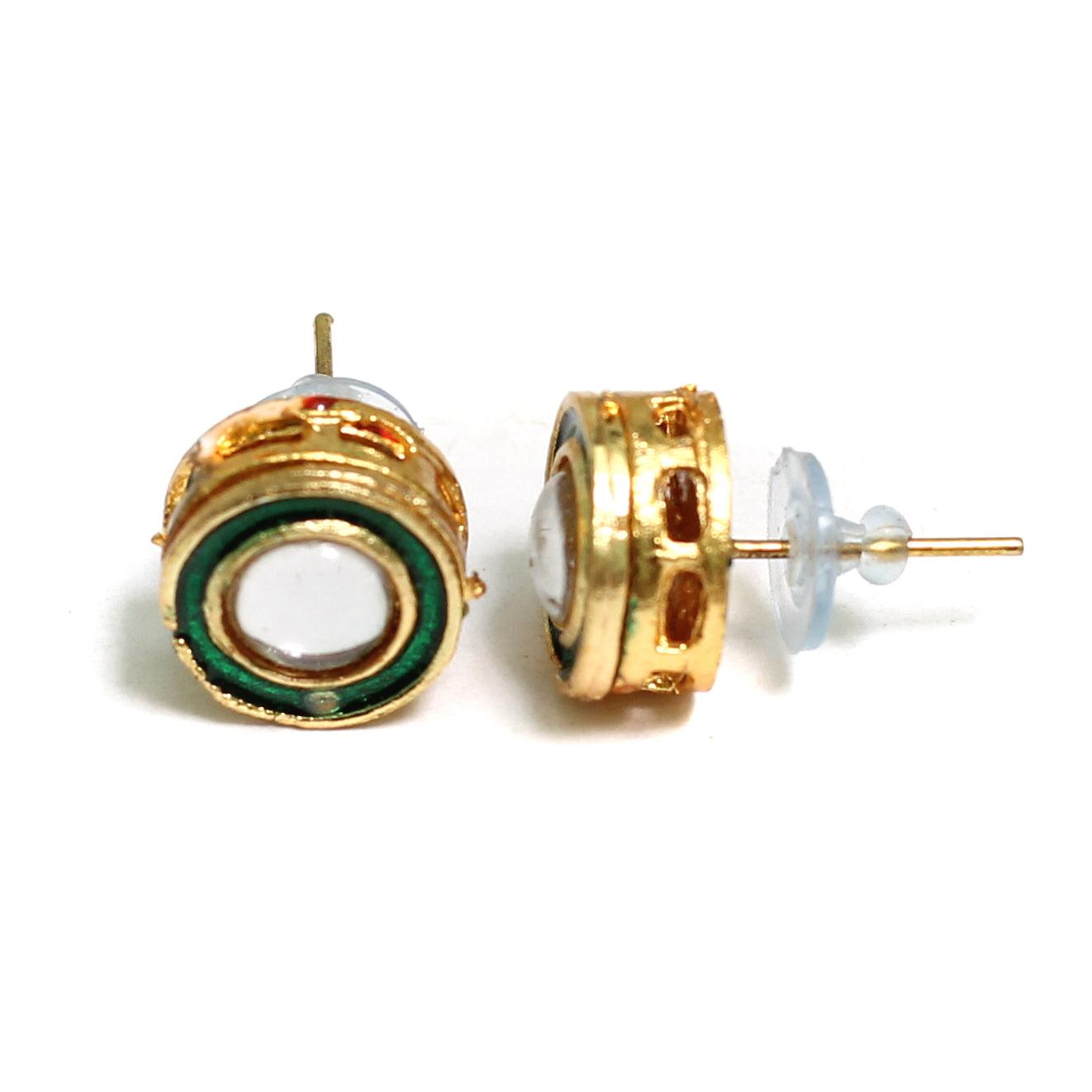 5 Pairs, 11mm Round Kundan Earring Studs - Golden