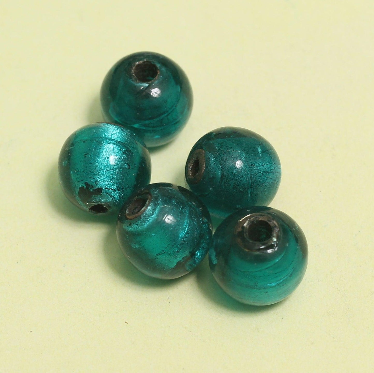 Glass Silver Foil Round Beads - Teal / 10 Pcs / 16mm