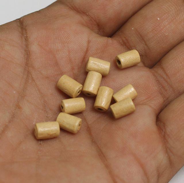 200 Pcs, 7x5mm Cream Wooden Tube Beads - Off White / Wood / Tube