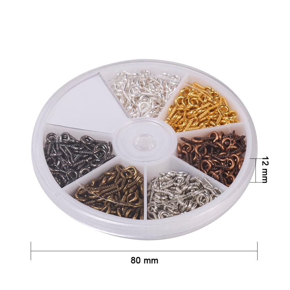 Iron Screw Eye Pin Peg Bails For Half Drilled Beads Mixed Color 10x5xmm 6color - 1 Pack