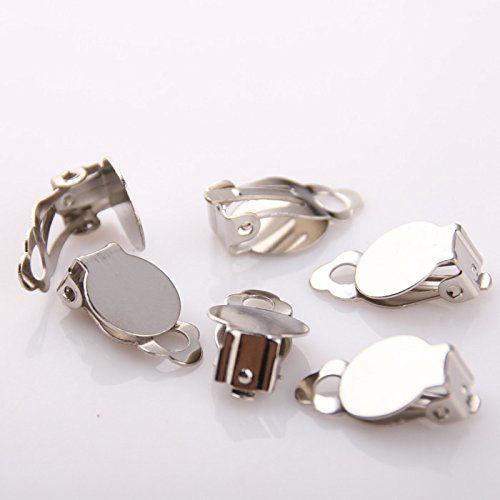 Clip-on Earring Findings Flat Round Base Tray Blank Setting, Size 15x10mm - 15mm / Iron / 5 Pair