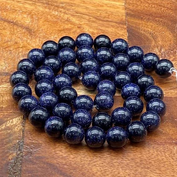 6mm Round Gold Sand Stone Beads Blue - Blue / Round / 1 String