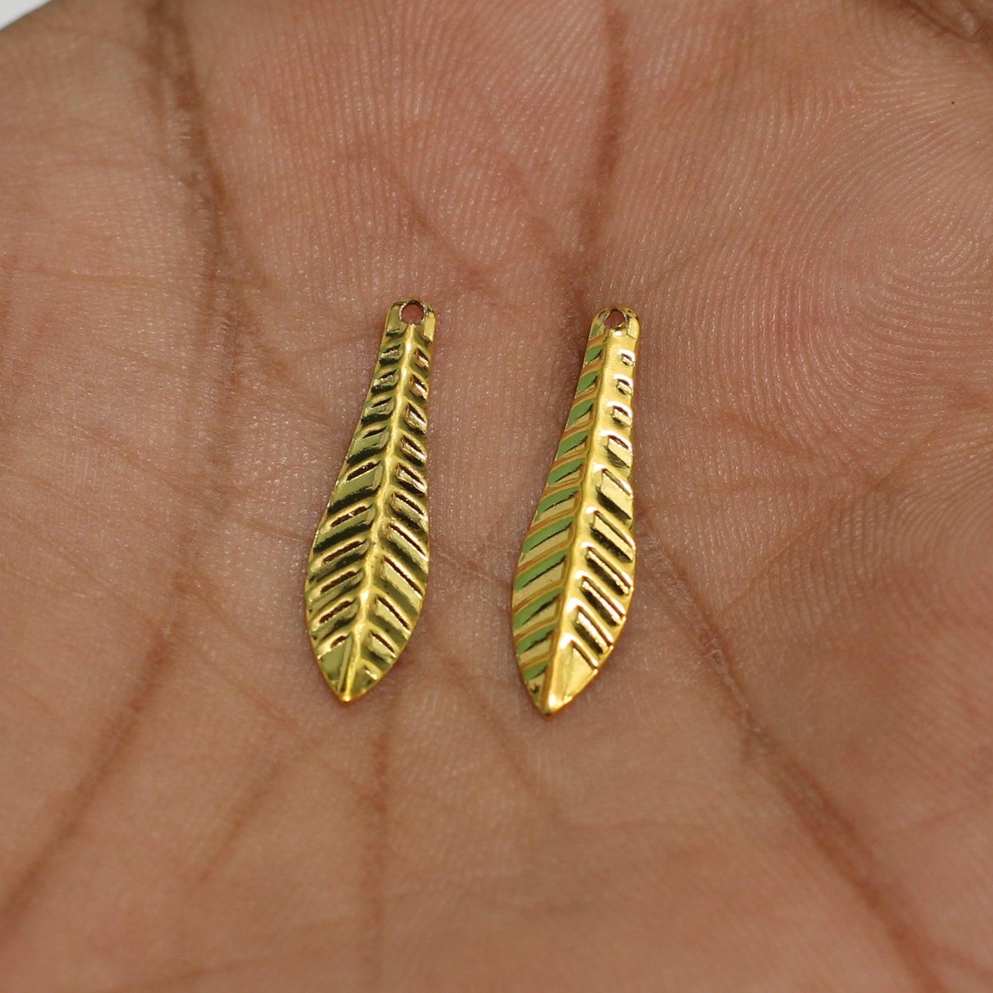 22x6mm Brass Leaf Charms - Golden / Brass / 4 Pcs [ Rs 18.75 / Piece ]