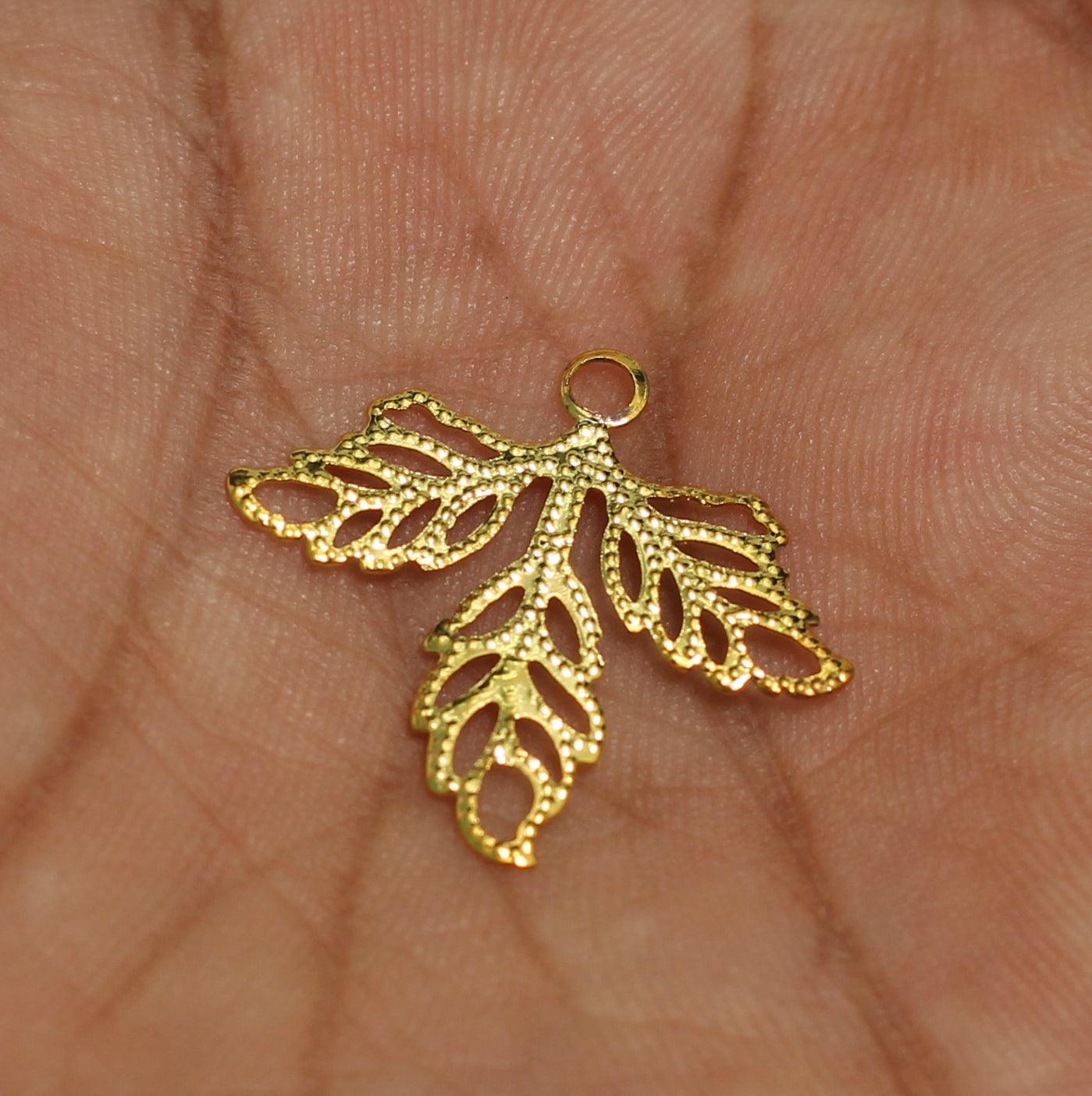 25x22mm Brass Leaf Charms - Golden / Brass / 4 Pcs [ Rs 18.75 / Piece ]