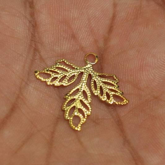 25x22mm Brass Leaf Charms - Golden / Brass / 4 Pcs [ Rs 18.75 / Piece ]
