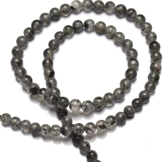 5mm Round Tourmalated Quartz Stone Beads Grey - Grey / Round / 1 string