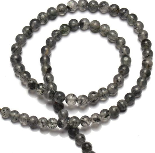 5mm Round Tourmalated Quartz Stone Beads Grey - Grey / Round / 1 string