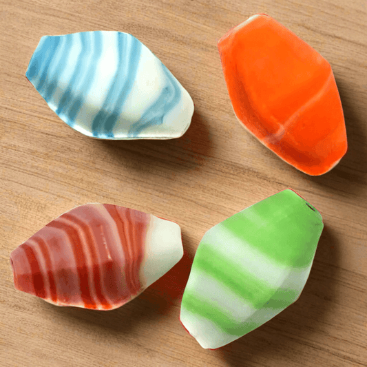 20 Swirl Lozenge Beads Matte Assorted 30x16mm - MultiColor / Glass / Assorted