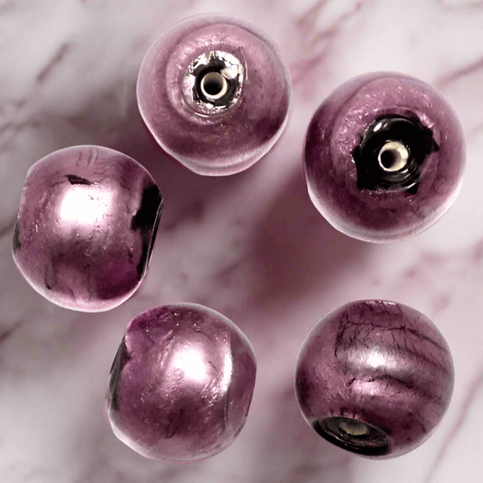 25 Pcs, 14mm Candy Round Beads Pink - Purple / Glass / Round