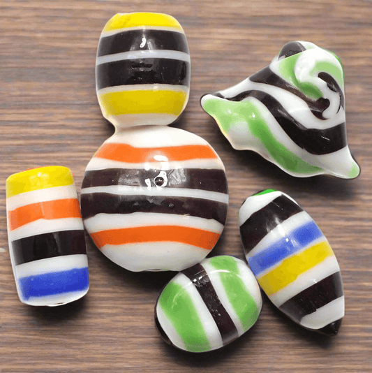 25+ Stripy Fancy Beads Assorted 12-20 mm - MultiColor / Glass / Assorted
