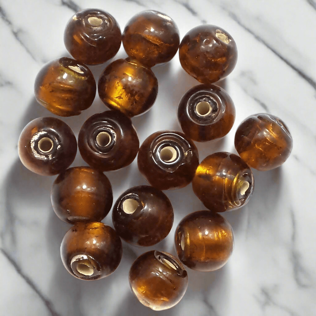 50 Pcs Silver Foil Round Beads Topaz 6mm - Glass / Round / Orange