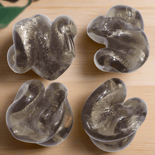 5 Pcs,16x14mm Silver Foil Twisty Beads Smokey - Grey / Glass / Twisty