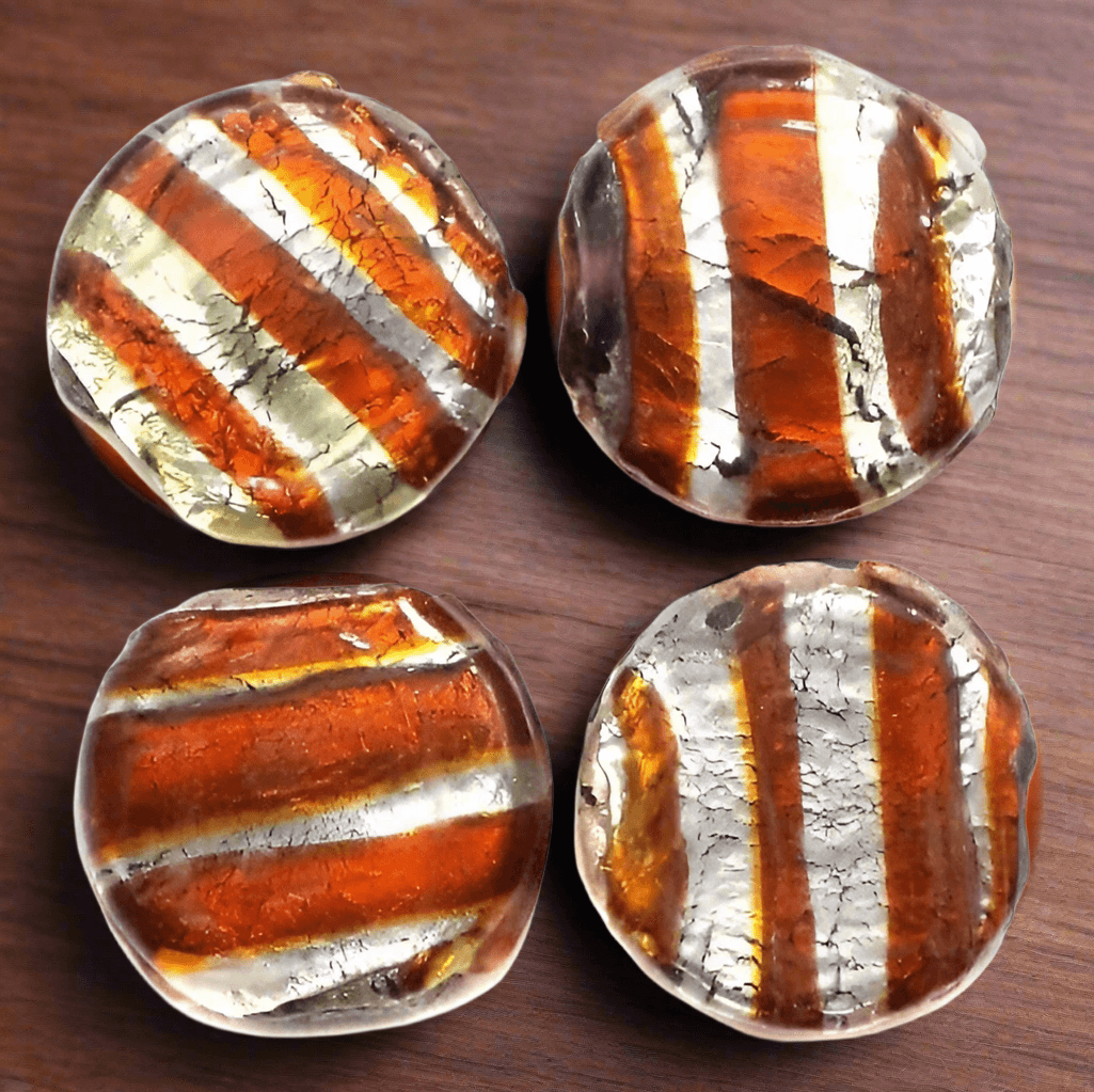 25 Pcs, 18mm Silver Wrap Swirl Round Beads - Brown / Glass / Round