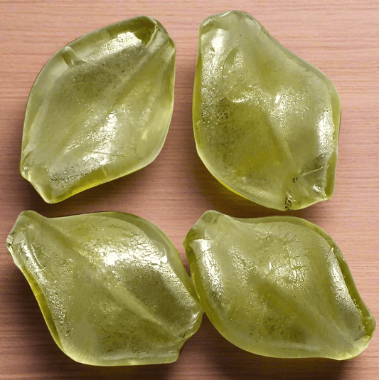 10 Pcs Silver Foil Leaf Beads 26x18mm - Olive / Glass / Curve