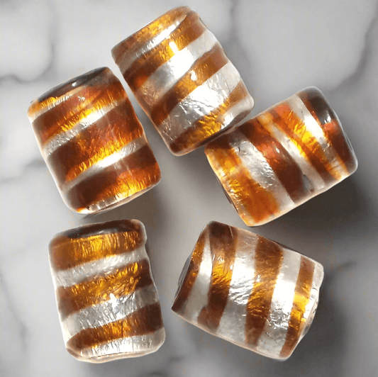 40 Pcs, 14x10mm Silver Wrap Swirl Tube Beads - Silver / Glass / Tube