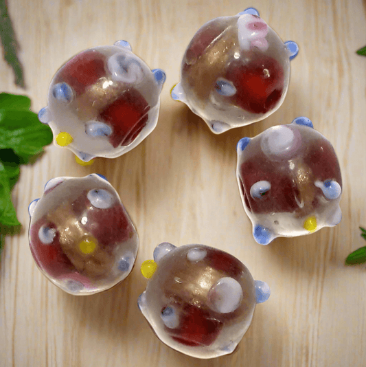 50 Wedding Cake Round Beads Red 10mm - Red / Glass / Round