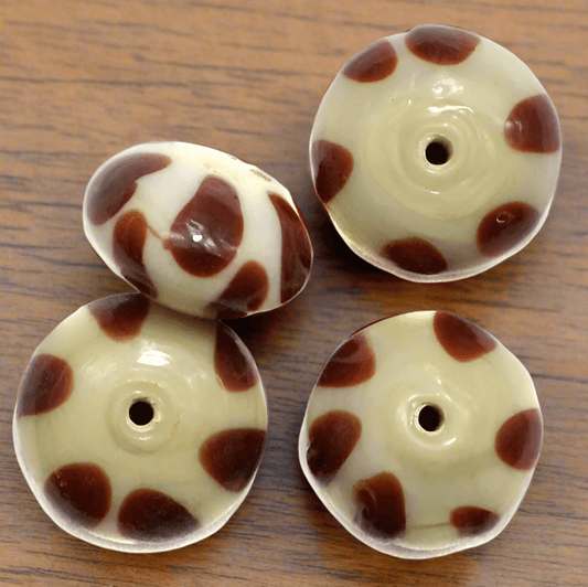 10 Fancy RONDELLE Beads White & Red 12x18mm - White / Glass / Rondelle