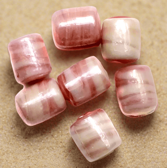 160+ Swirl Glass Tube Beads Pink AB 10x8mm - Pink / Glass / Tube