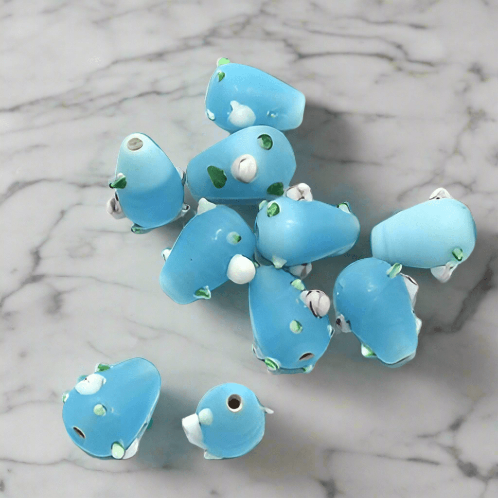 10 Bump Dotted Drop Beads Turquoise 16x10mm - Turquoise / Glass / Drop