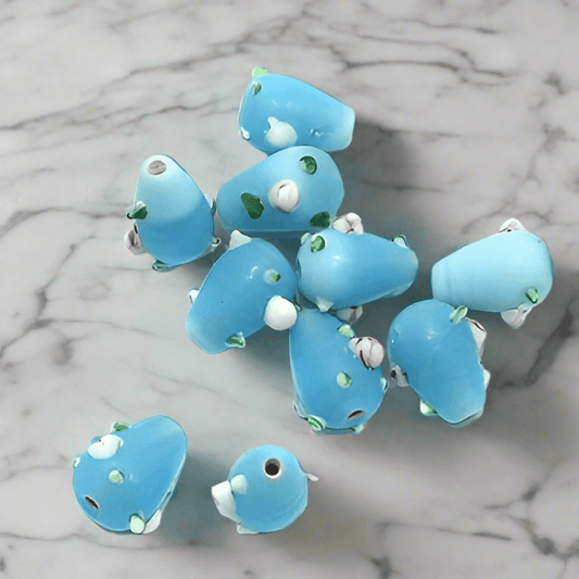 10 Bump Dotted Drop Beads Turquoise 16x10mm - Turquoise / Glass / Drop