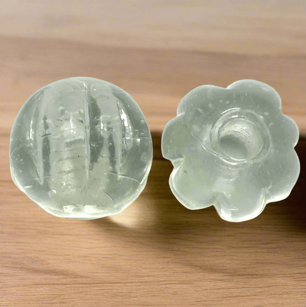 40+ Kharbooja Glass Beads White 20mm - White / Glass / Round