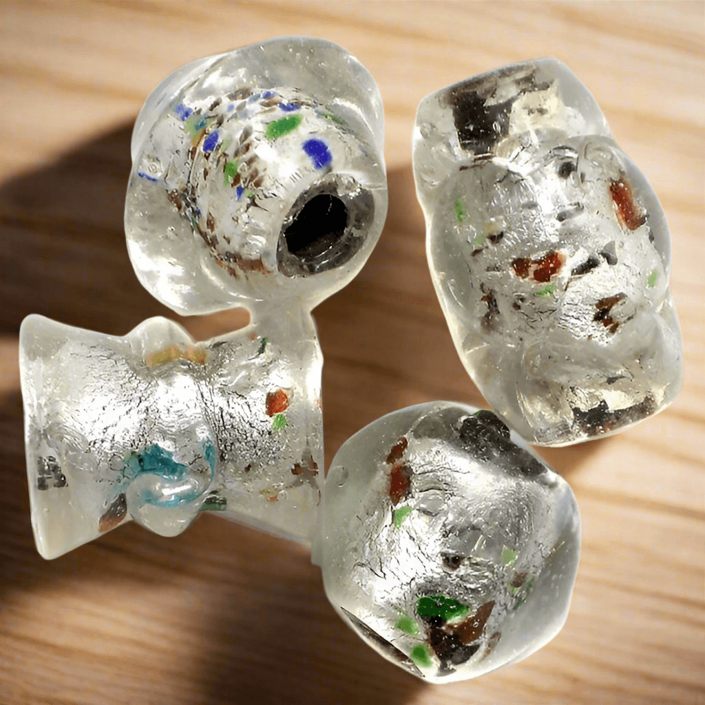 40 Pcs Silver Foil Beads White - White / Glass / Assorted