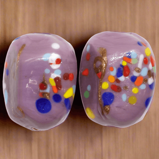 2 Fancy Tumble Beads 30x25mm - Purple / Glass / Tumble