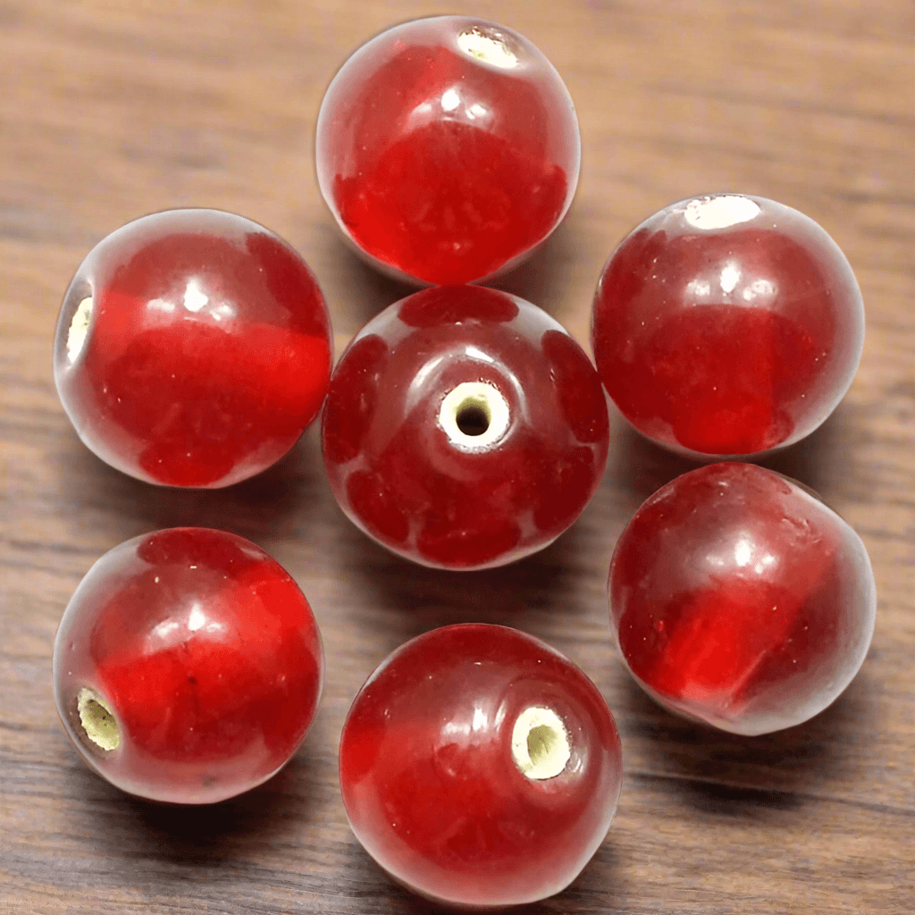 50 Pcs Glass Round Beads Assorted Red 12-14mm - Red / Glass / Round