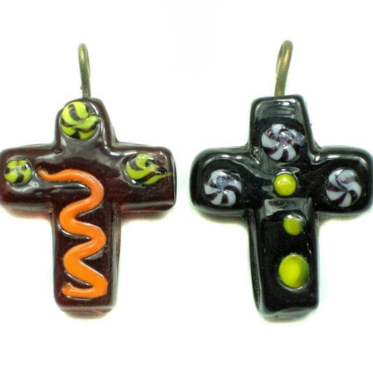 2GlassCrossPendantsAssorted30x25mm-Black/Glass
