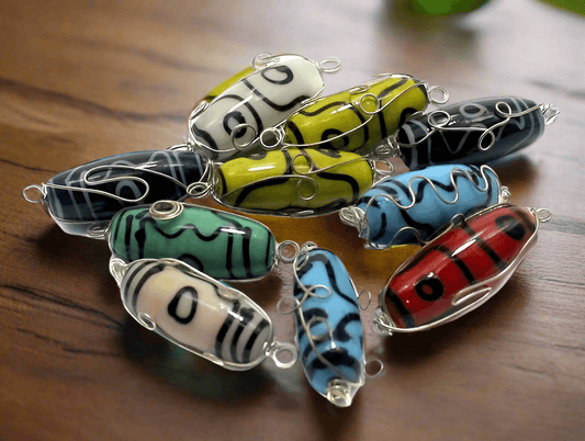 10 Glass Oval Beads Wire Wrap Assorted 28x12mm - MultiColor / Glass / Oval