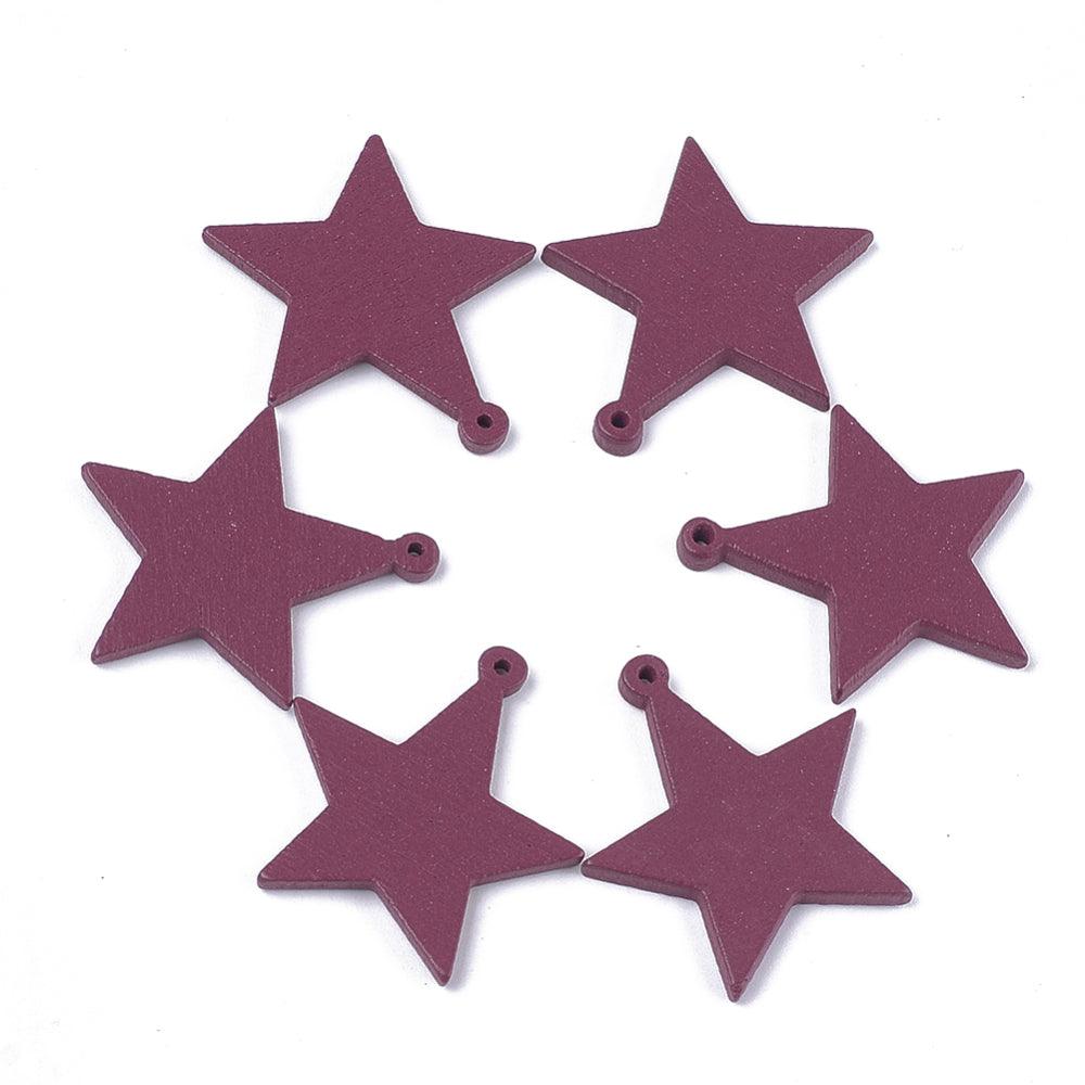 33x31mmSprayPaintedWoodStarPendants-Red/10Pcs