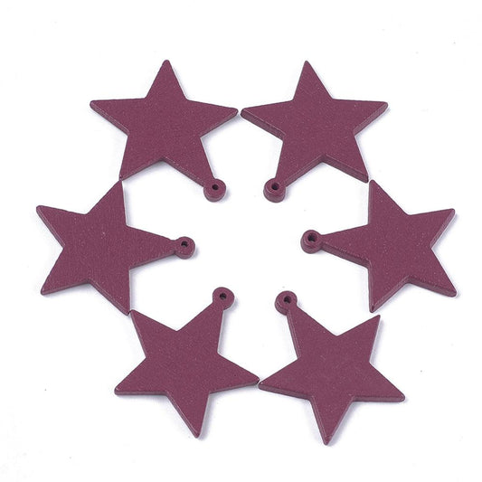 33x31mmSprayPaintedWoodStarPendants-Red/10Pcs