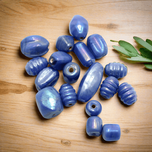 100+ Plain Beads Blue Rainbow 10-18mm - Blue / Glass / Assorted