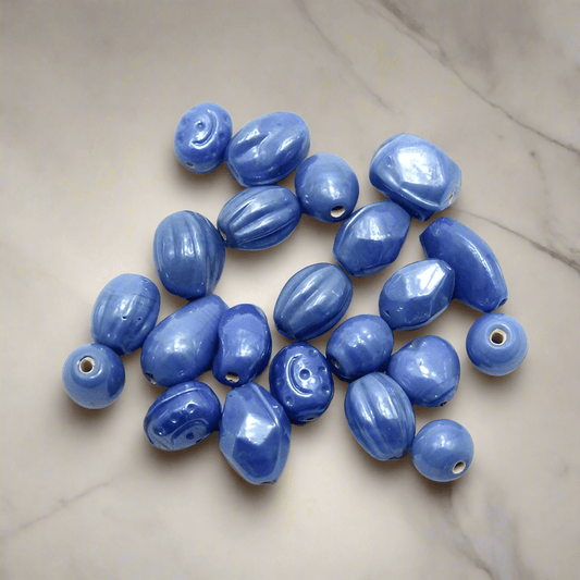 100+ Plain Beads Blue 10-18mm - Blue / Glass / Assorted