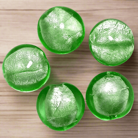 20 Pcs Silver Foil Dome Beads 20 mm - Green / Glass / Round