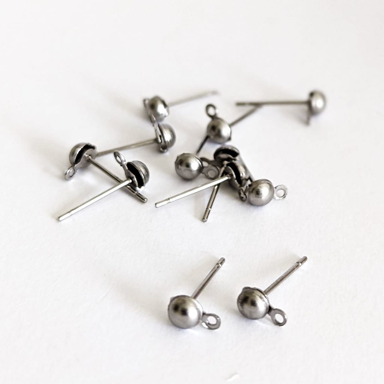 4mm, Half Ball With Closed Loop Earring Posts - Silver