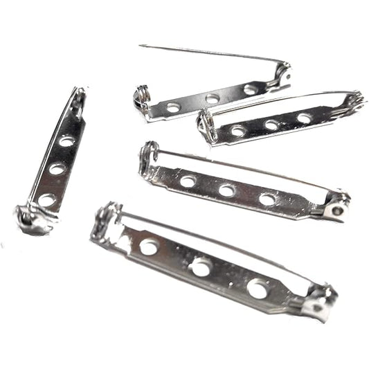 1.5 Inches, Brooch Backs Pins Silver Bar Back Catch Findings 3 Holes - Silver