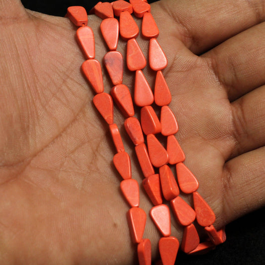 2 Strings Semiprecious Howlite Flat Drop Beads 9x6mm - Red / Stone / Assorted