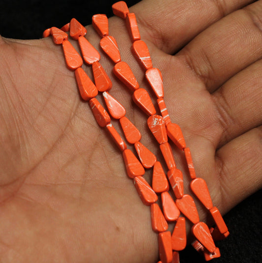 2 Strings Semiprecious Howlite Flat Drop Beads 9x6mm - Red / Stone / Assorted