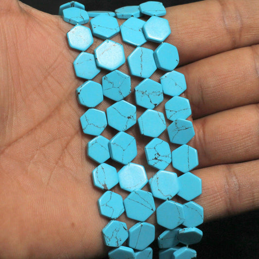 2 Strings Semiprecious Howlite Beads 9x2mm - Turquoise / Stone / Hexa