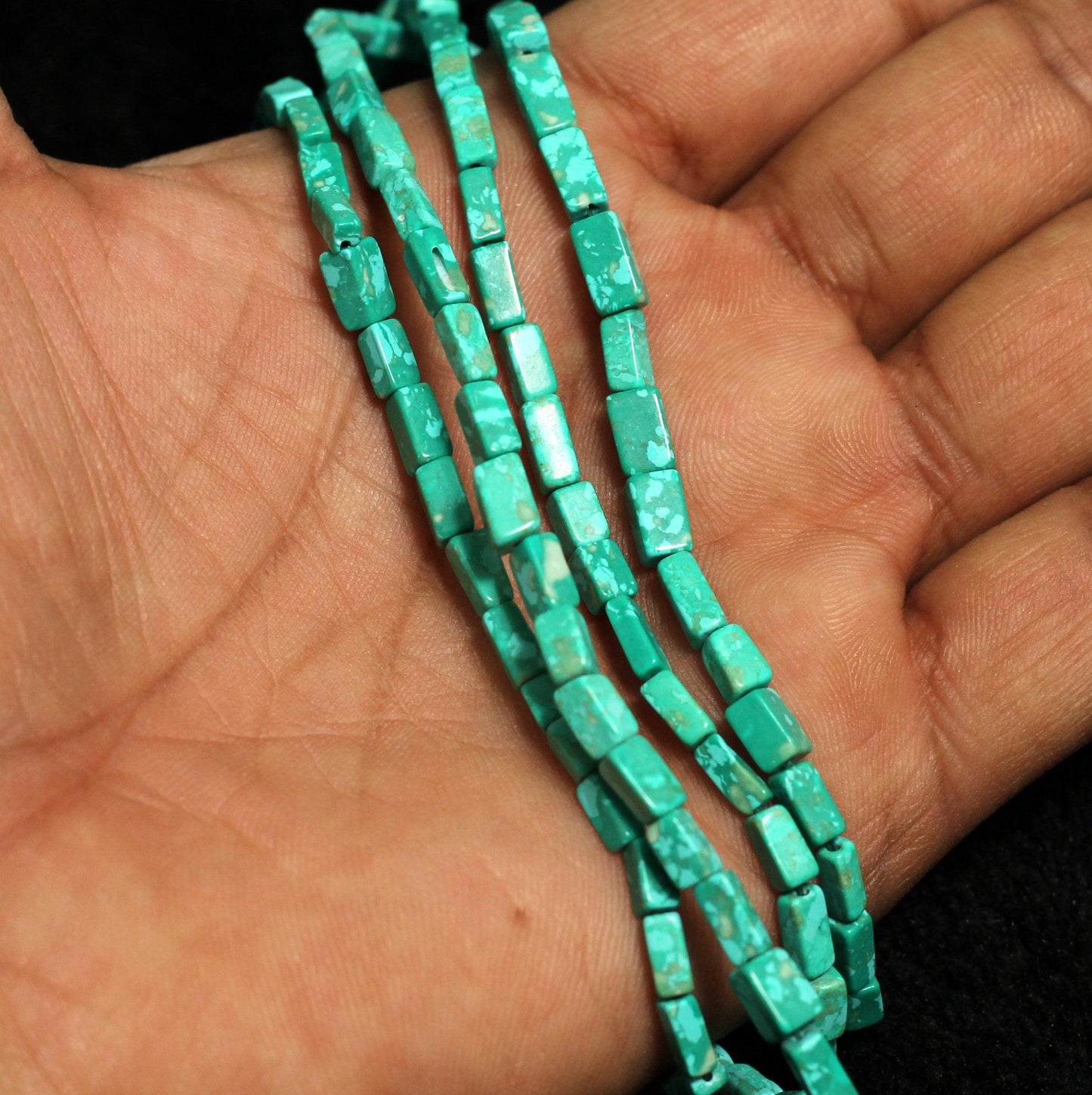 2 Strings Semiprecious Howlite Beads 6x3mm - Green / Stone / Rectangle