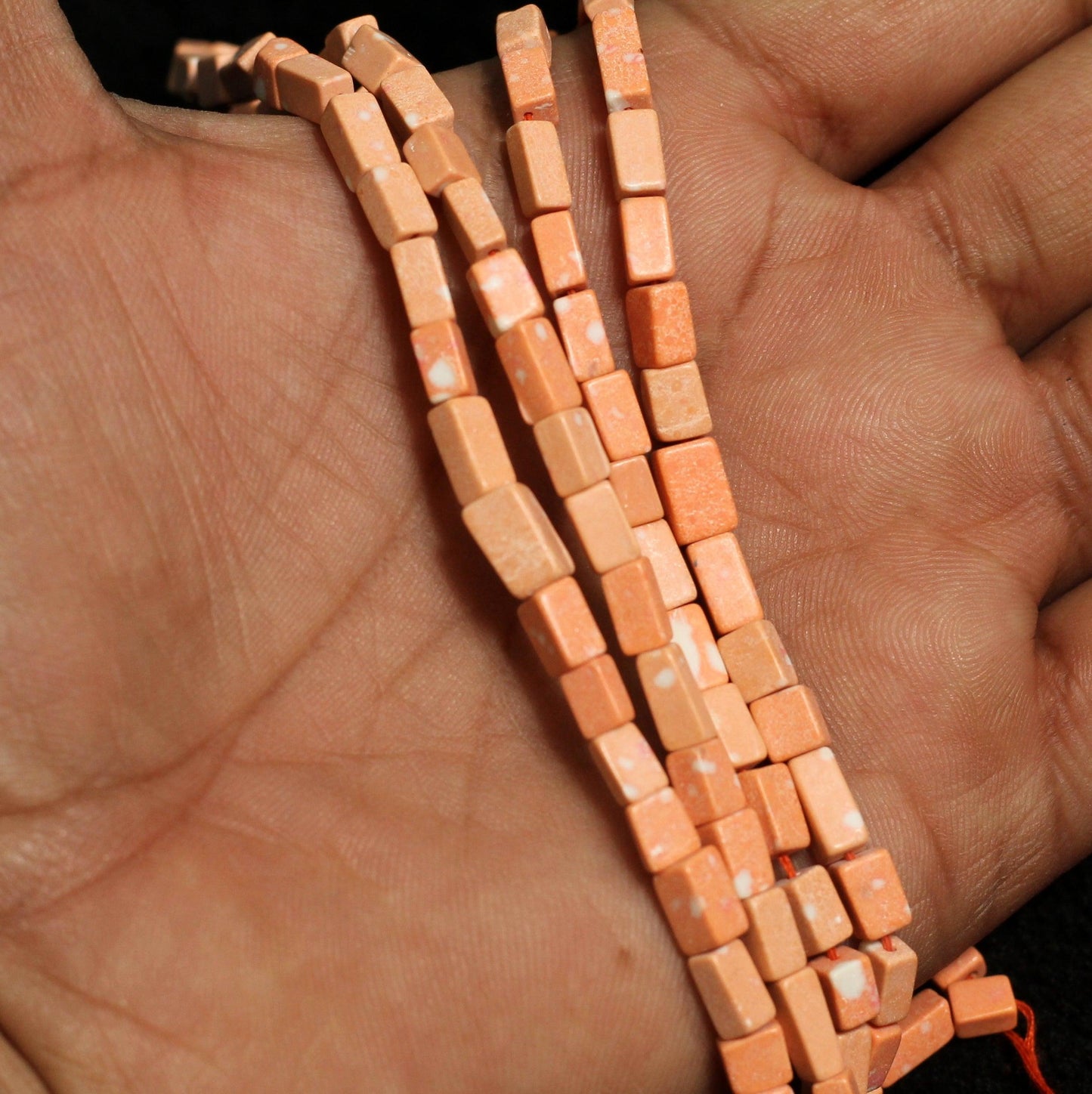 2 Strings Semiprecious Howlite Beads 7x4mm - Red / Stone / Square